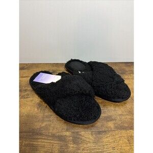 Stars Above Women's Paris Crossband Faux Fur Slippers Black Medium 7/8